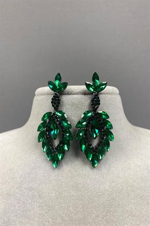 Mekik Duru Leaf Patterned Stone Evening Earrings