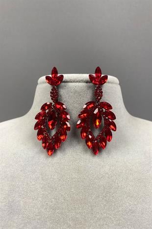 Mekik Duru Leaf Patterned Stone Evening Earrings