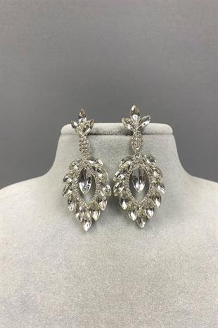 Mekik Duru Leaf Patterned Stone Evening Earrings