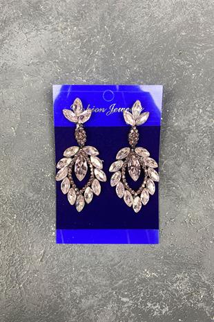 Mekik Duru Leaf Patterned Stone Evening Earrings