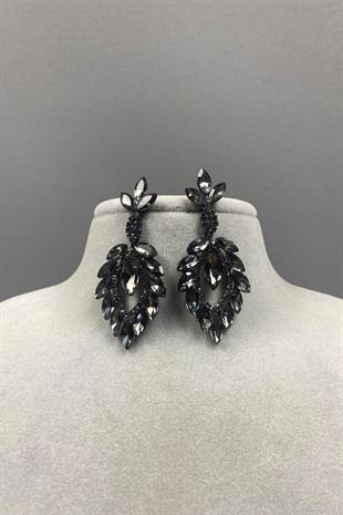 Mekik Duru Leaf Patterned Stone Evening Earrings