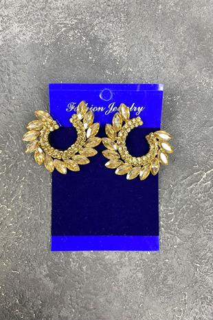 Mekik Hera Leaf Pattern Stone Evening Earrings