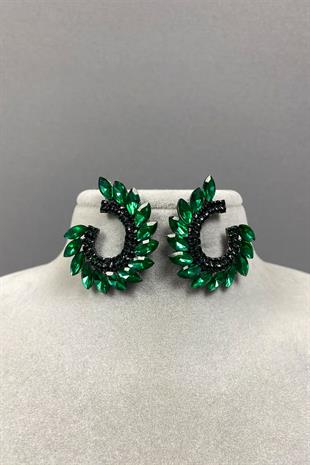 Mekik Hera Leaf Pattern Stone Evening Earrings