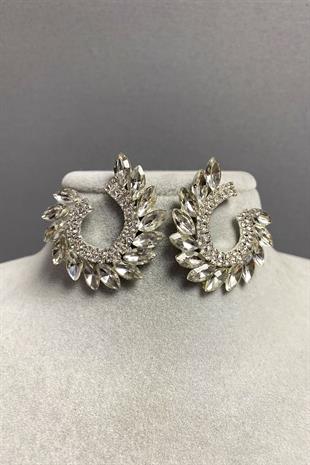 Mekik Hera Leaf Pattern Stone Evening Earrings