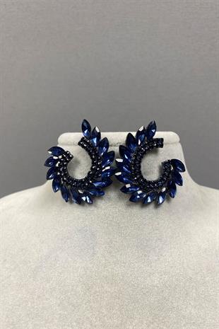 Mekik Hera Leaf Pattern Stone Evening Earrings