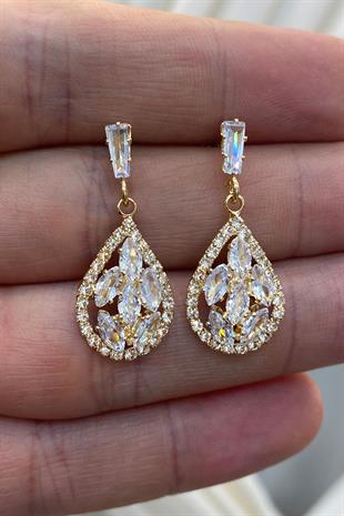 Mekik Parlak Zirkon Taşlı Abiye Küpe