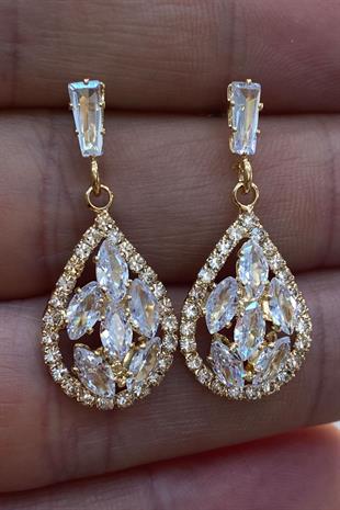 Mekik Parlak Zirkon Taşlı Abiye Küpe