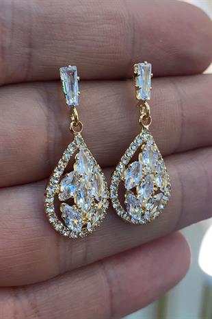 Mekik Parlak Zirkon Taşlı Abiye Küpe