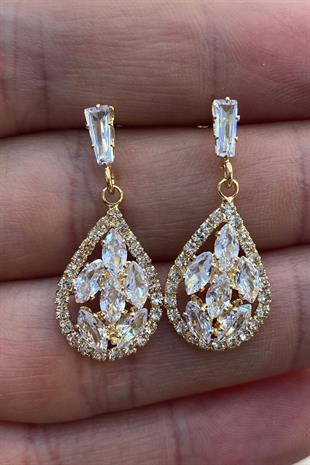 Mekik Parlak Zirkon Taşlı Abiye Küpe