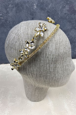 Mekik Taşlı Çift Sıra Gelin Tacı Saç Aksesuarı