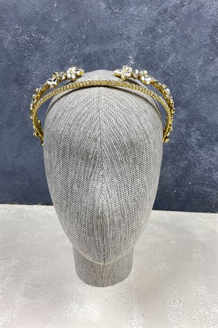 Mekik Taşlı Çift Sıra Gelin Tacı Saç Aksesuarı