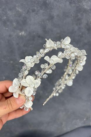 Meleni Sedefli Kristalli Gelin Tacı Saç Aksesuarı