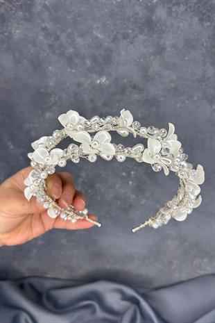Meleni Sedefli Kristalli Gelin Tacı Saç Aksesuarı
