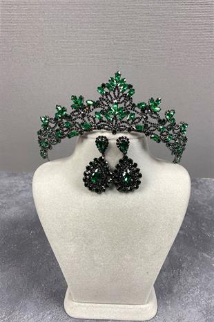 Melis Bridal Henna Crown And Stone Drop Earrings