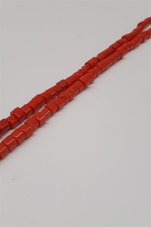 Coral Red Cylinder Shiny Beads