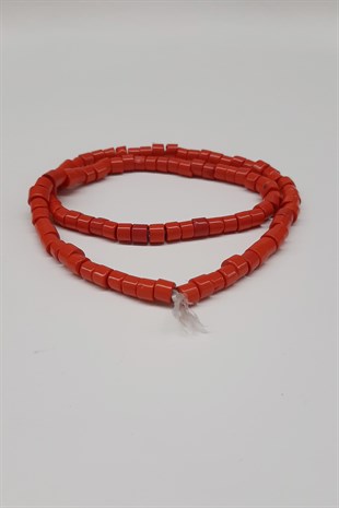 Coral Red Cylinder Shiny Beads