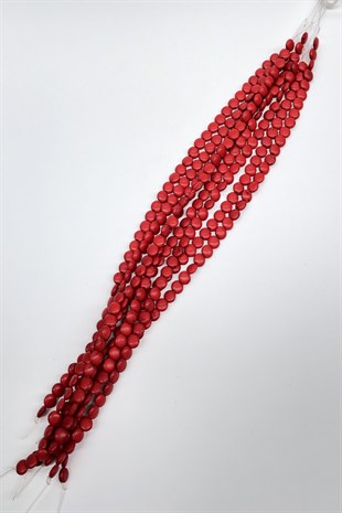 Mercan Kırmızısı Yassı Taş Boncuk