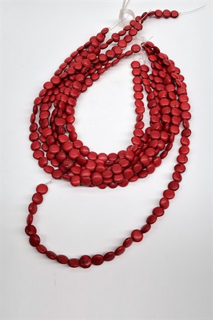 Mercan Kırmızısı Yassı Taş Boncuk