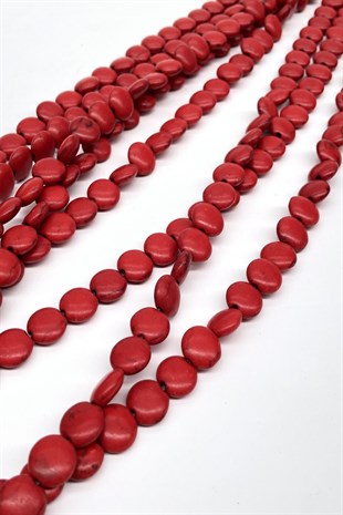 Mercan Kırmızısı Yassı Taş Boncuk