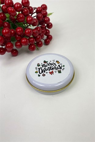 Merry Christmas Baskılı Yuvarlak Teneke Kutu