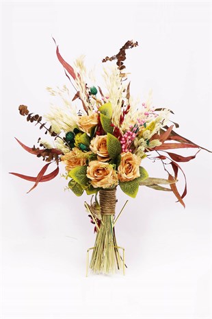 Mersin Dallı ve Turuncu Şoklanmış Cipsolu Gelin Buketi