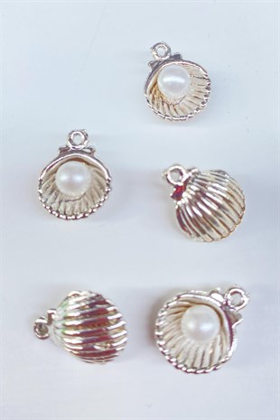 Metal Clam Shell Patterned Pendant Silver 1 Pcs