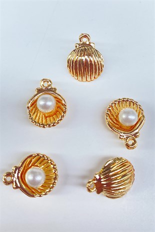 Metal Clam Shell Patterned Pendant Gold 1 Pcs