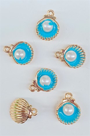 Metal Clam Shell Patterned Pendant Blue 1 Pcs