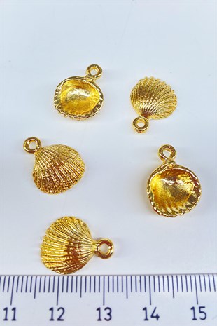 Metal Clam Shell Patterned Pendant Yellow 1 Pcs