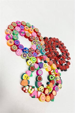 Meyve Çiçek ve Uğur Böceği Fimo Boncuk Seti 3 Dizi