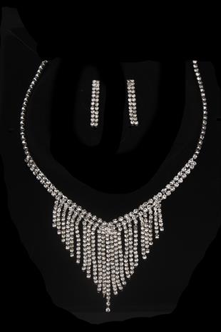 Mia Crystal Stone Pendant Evening Necklace and Earring Set