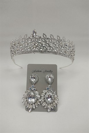 Mia Model Gelin Tacı Ve Damla Mekik Taşlı Küpe