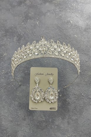 Mia Model Gelin Tacı Ve Mekik Taşlı Küpe