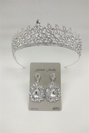 Mia Model Gelin Tacı Ve Mekik Taşlı Küpe