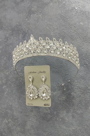 Mia Model Gelin Tacı Ve Mekik Taşlı Küpe