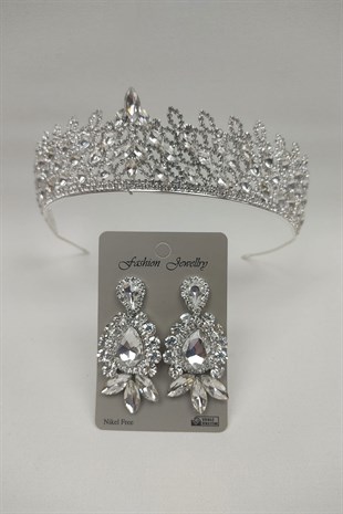 Mia Model Bridal Crown And Stud Earrings With Drop Stone