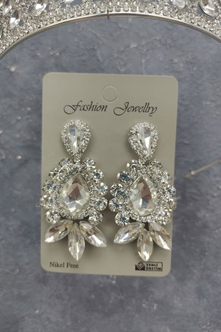 Mia Model Bridal Crown And Stud Earrings With Drop Stone