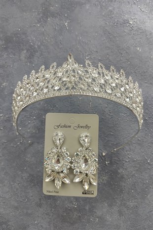 Mia Model Bridal Crown And Stud Earrings With Drop Stone