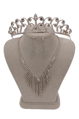 Mia Taşlı Abiye Kolye Küpe Seti Ve Gül Gelin Tacı