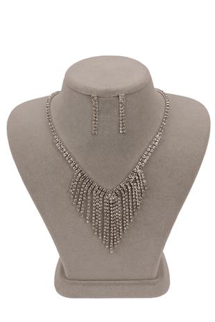 Mia Taşlı Abiye Kolye Küpe Seti Ve Gül Gelin Tacı