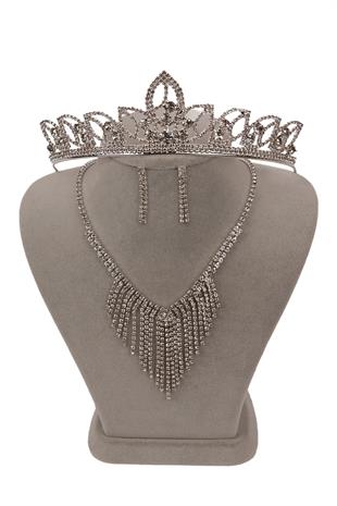 Mia Taşlı Sallantılı Abiye Kolye Küpe Seti Ve Yaprak Gelin Tacı 