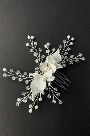 Minimal Tasarım Mineli Sedef Kristalli Gelin Saç Aksesuarı