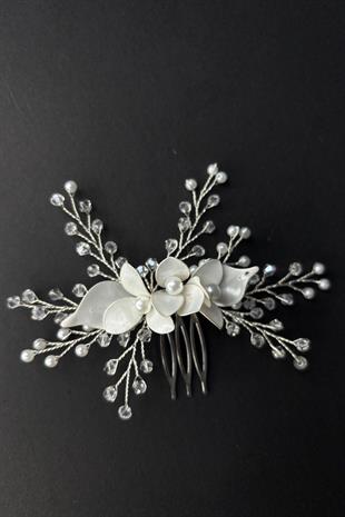Minimal Tasarım Mineli Sedef Kristalli Gelin Saç Aksesuarı