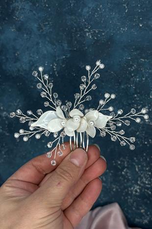 Minimal Tasarım Mineli Sedef Kristalli Gelin Saç Aksesuarı