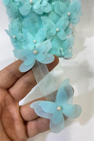  فراشة شيفون مقطوعة بالليزر باللون الأخضر النعناعي