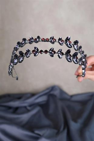 Mor Alfa Mekik Cam Kristal Taşlı Gelin Kına Tacı