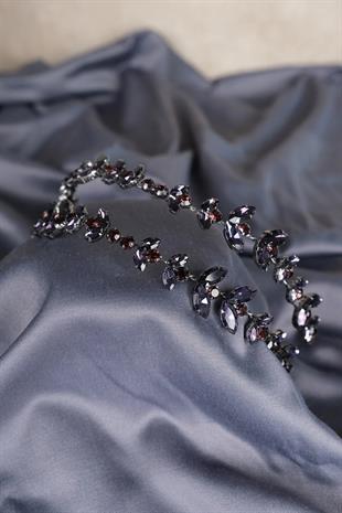 Mor Alfa Mekik Cam Kristal Taşlı Gelin Kına Tacı