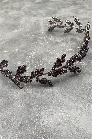 Purple Beryl Leaf Motif Bridal Henna Crown Hair Accessory
