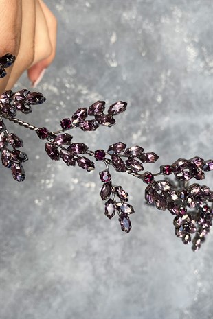 Purple Beryl Leaf Motif Bridal Henna Crown Hair Accessory