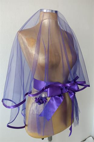 Mor Biyeli Zarif Sade Tasarım Gelin Kına Yüz Örtüsü